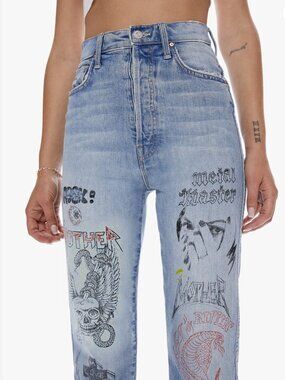 MOTHER Tippy Top Frisky Ankle Metal Master Jeans 27 Rare Graphic Punk Streetwear